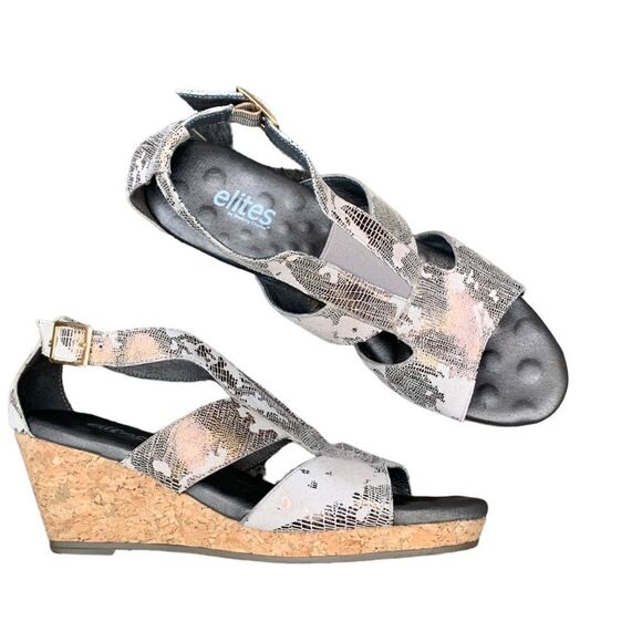 Walking Cradles Elites Cork Wedge Comfort Sandals Heels Metallic Women’s size 9 - Picture 3 of 15